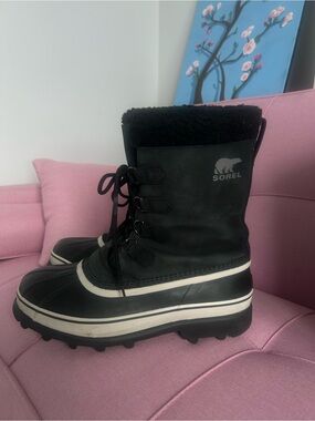 Sorel Black and White Insulated Lace-Up Winter Boots